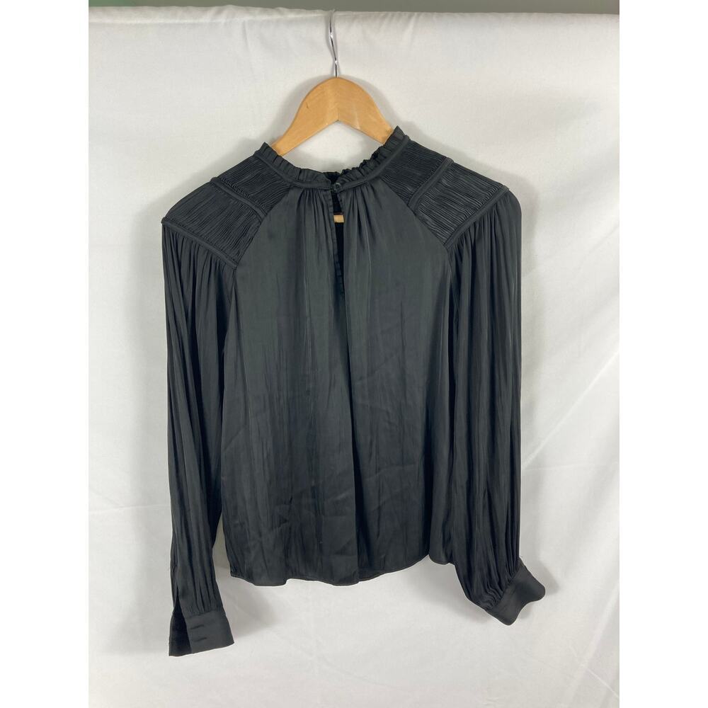 Rachel Zoe Satin Pleated Detail Black Long Sleeve Blouse Size XS - Picture 2 of 5